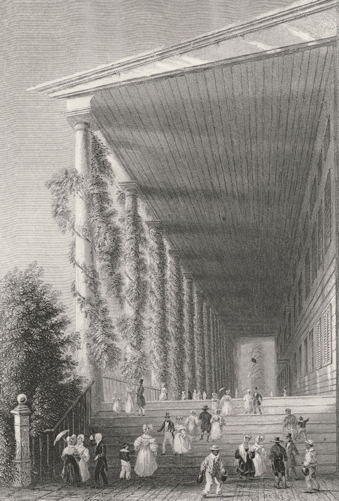 The Colonnade of Congress Hall (Saratoga Springs), New York. WH BARTLETT 1840